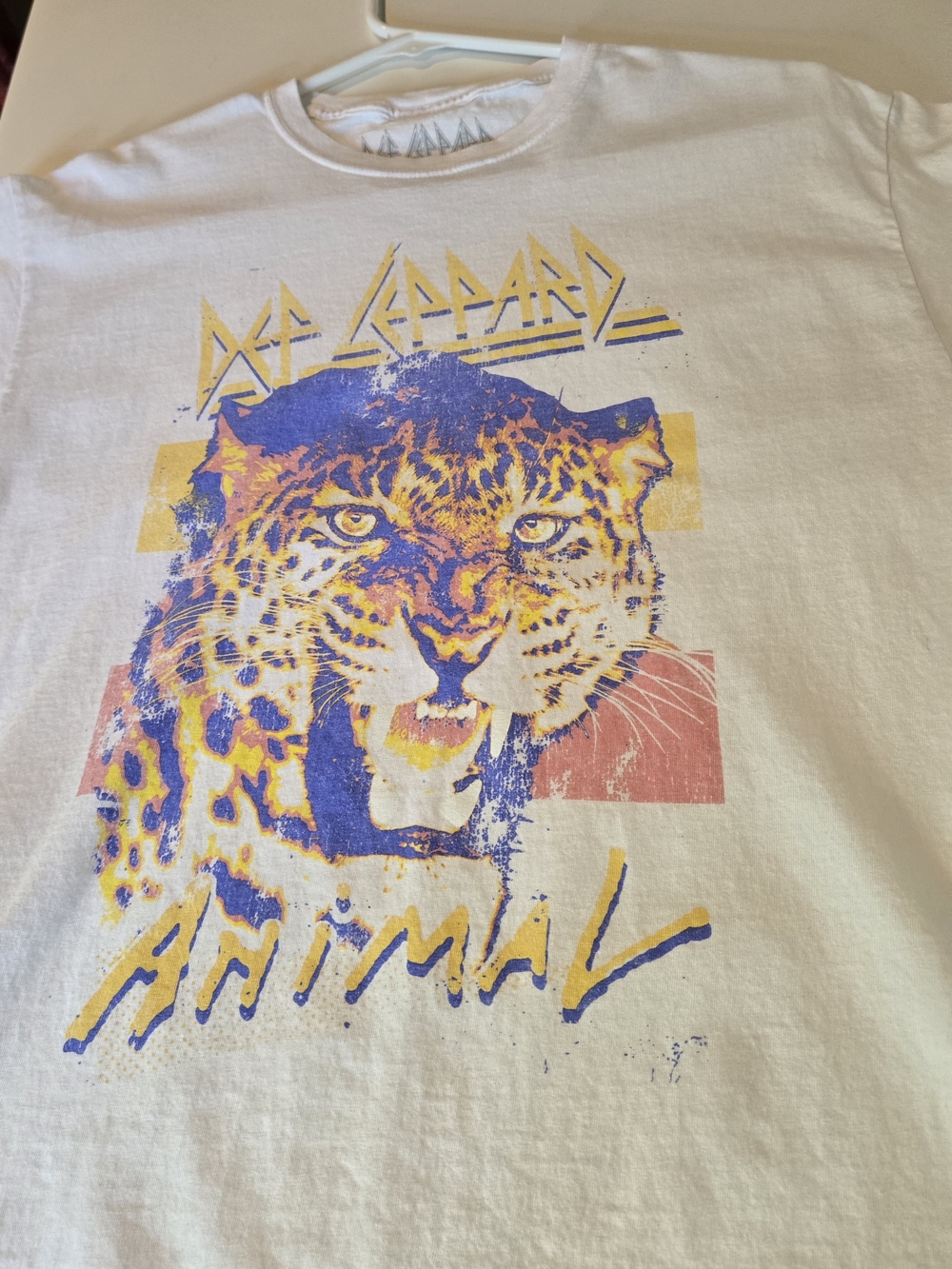 Def Leppard Animal Graphic Tee - White with Yellow & Blue Print